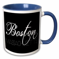 3drose, American Cities - Boston Massachusetts White Text on Black, 15oz Two-tone Blue Mug
