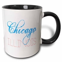 3drose, American Cities. Chicago, Illinois. Blue, Red Text on White, 15oz Two-tone Black Mug