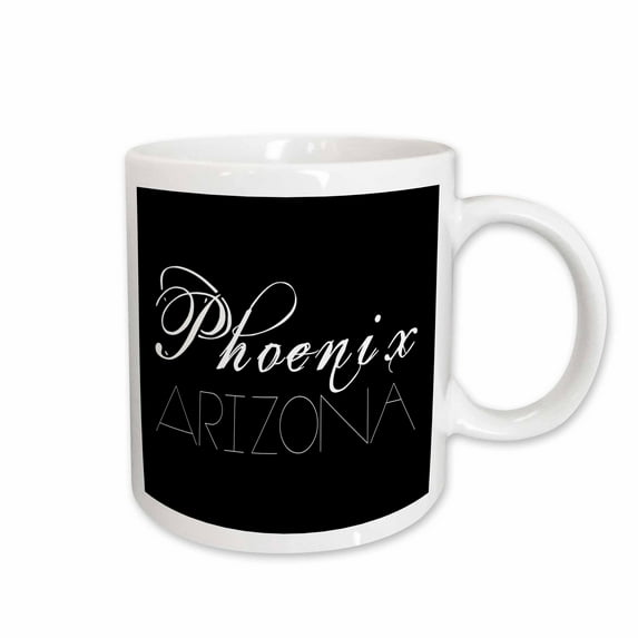 3drose, American Cities - Phoenix Arizona White Text on Black, 15oz Mug
