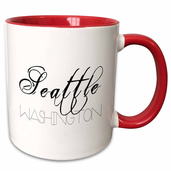 3drose, American Cities - Seattle Washington Black Text on White Background, 11oz Two-tone Red Mug