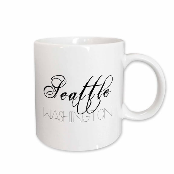 3drose, American Cities - Seattle Washington Black Text on White Background, 15oz Mug