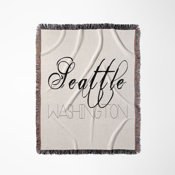 American Cities - Seattle Washington Black Text On White Background, Woven Blanket