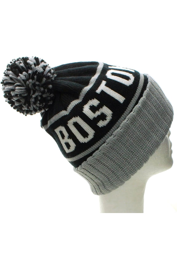USA Favorite City Cuff Cable Knit Winter Pom Pom Beanie Hat Cap