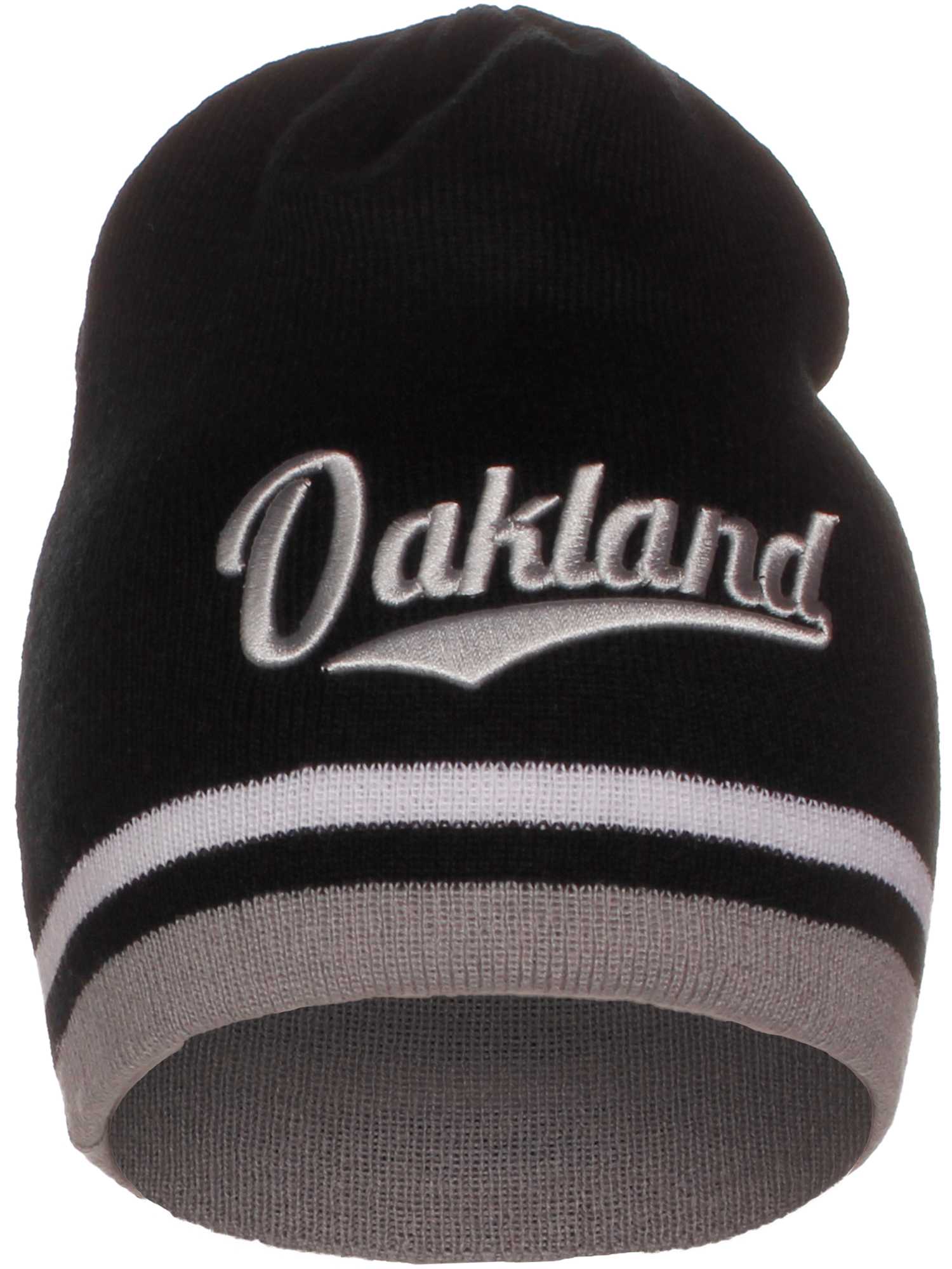 Oakland Adult Size Ribbed Cuff Knit Winter Pom Beanie Hat (Black