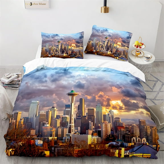 American City Landscape Duvet Cover Statue of Liberty Pattern for Children Teens Adult Polyester for Bedroom rations