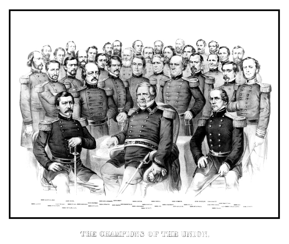 American Civil War print featuring a group portrait of early war Union Generals Canvas Art - John ParrotStocktrek Images (31 x 26)