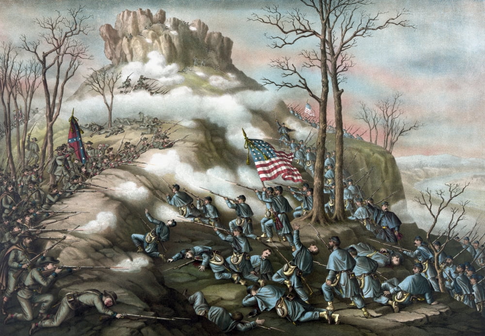 American Civil War print of The Battle of Lookout Mountain Canvas Art - John ParrotStocktrek Images (17 x 12)
