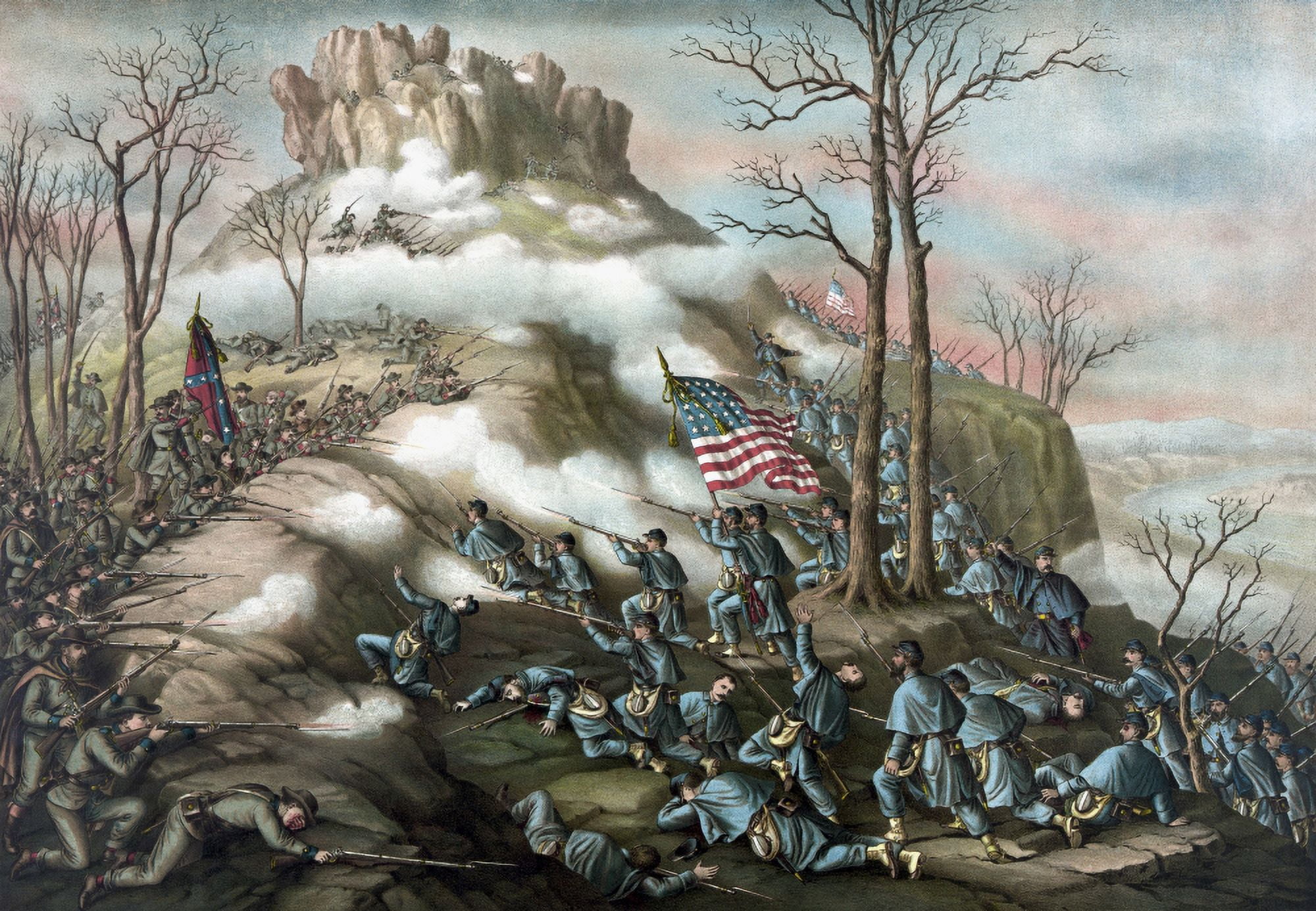 American Civil War print of The Battle of Lookout Mountain Canvas Art - John ParrotStocktrek Images (34 x 24)