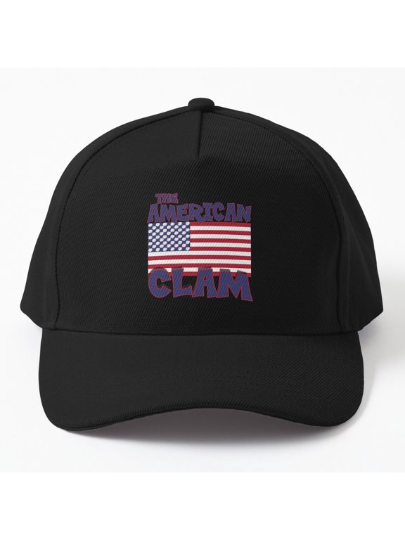 American Clam Flag Baseball Hat, Coastal USA Seafood Character Graphic Design, Classic Cap