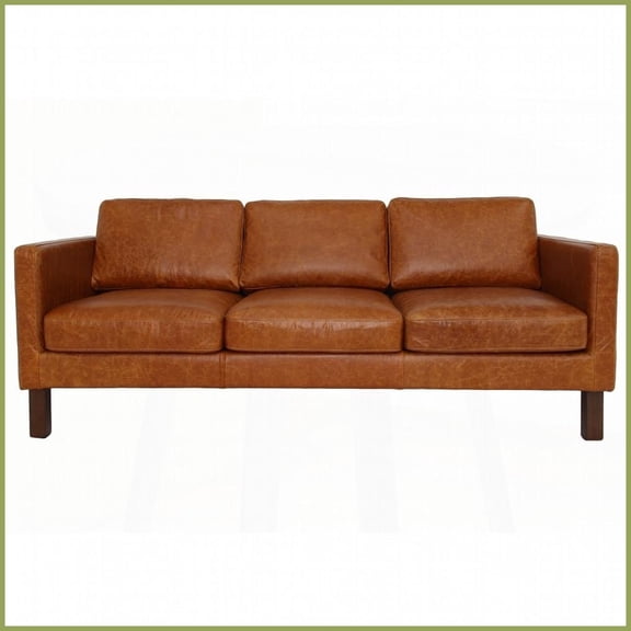 American Classic 100% Buffalo Aniline Leather Sofa for Living Room - Waxy Cognac with Evolving Character