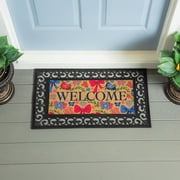 American Classic Red White & Bows Flocked Coir Sassafras Switch Mat, "Welcome", 22"x10"