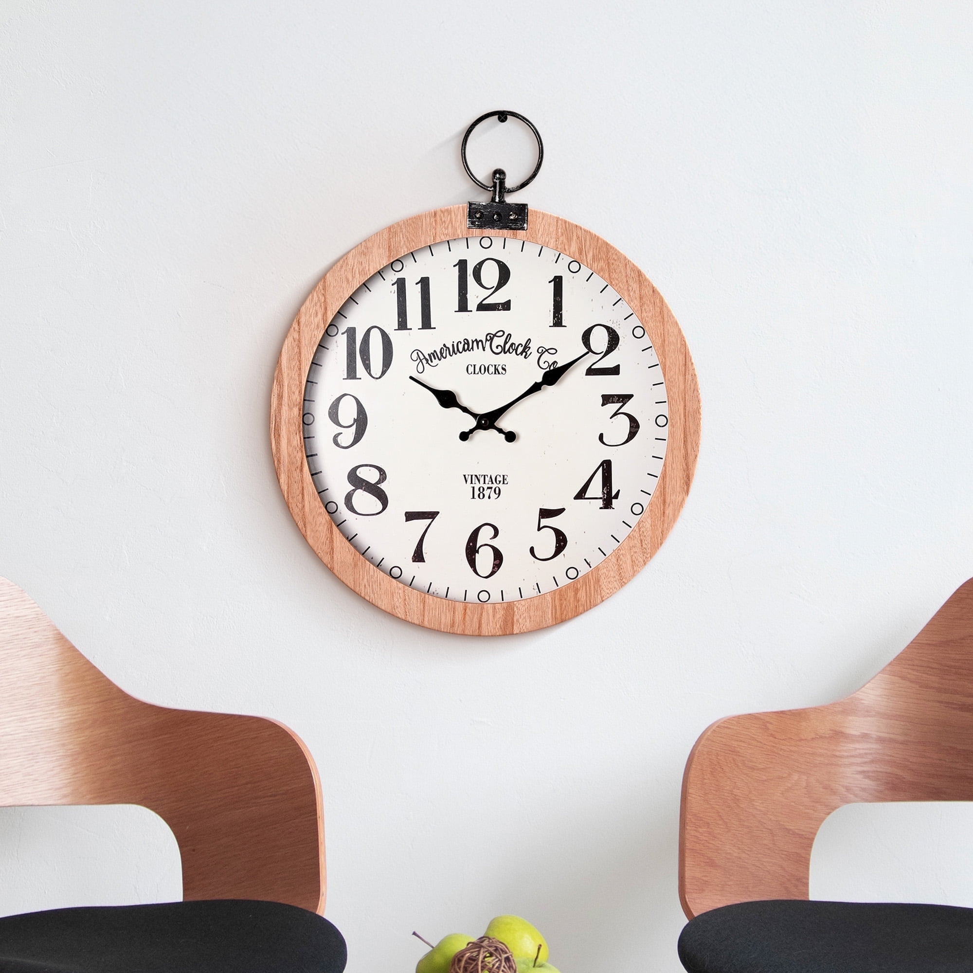 20" White and Natural Wood Pocket Watch Wall Clock