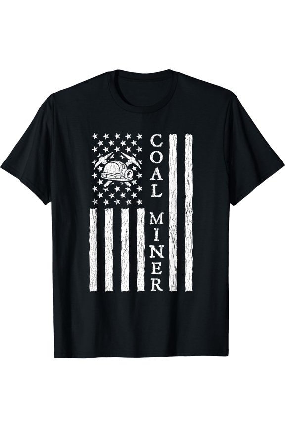 American Coal Miner USA Flag Funny Mining Miner Gift For Men T-Shirt