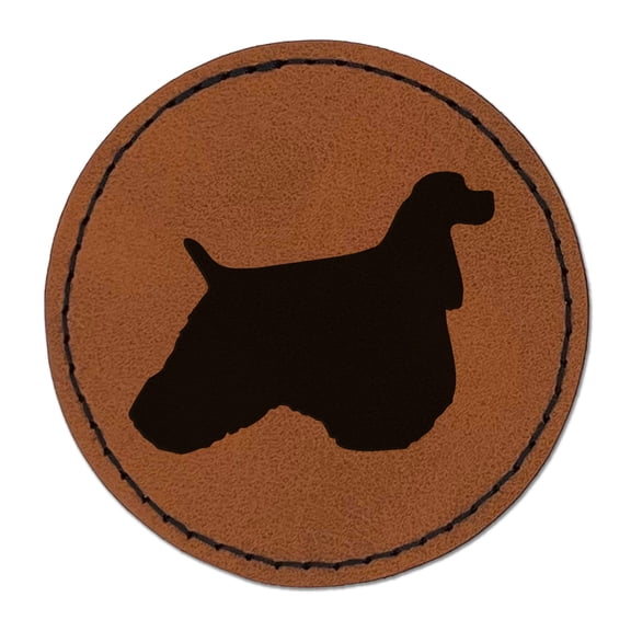 American Cocker Spaniel Dog Solid 2.5" Faux Leather Round Engraved Iron-On Patch - Brown