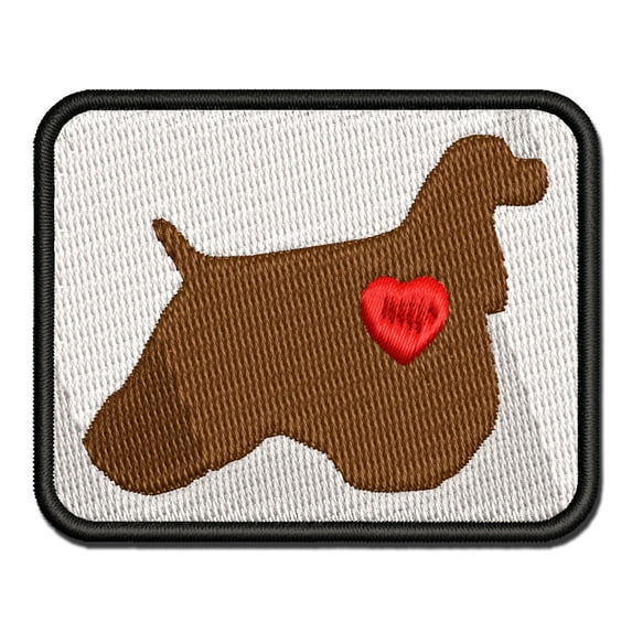 American Cocker Spaniel Dog with Heart Applique Multi-Color Embroidered Iron-On Patch - 2.0 Inch Mini