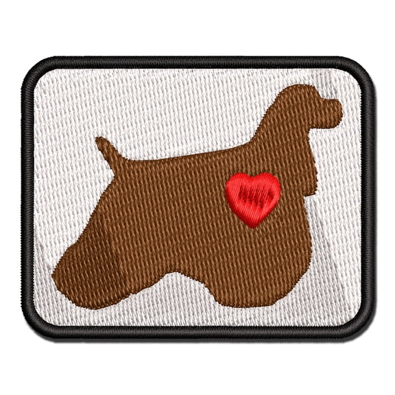 American Cocker Spaniel Dog with Heart Applique Multi-Color Embroidered Iron-On Patch - 2.5 Inch Small