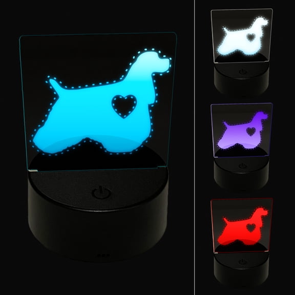 American Cocker Spaniel Dog with Heart LED Night Light Sign 3D Illusion Desk Nightstand Lamp