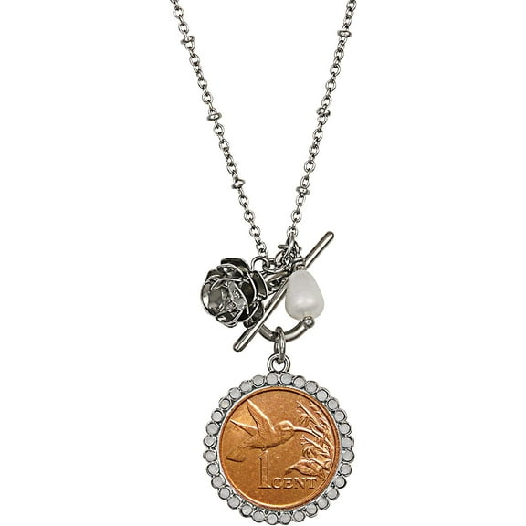 American Coin Treasures Coin Necklace Pendant Rose Genuine Hummingbird Cent Coin Silvertone Saturn Style Chain and Toggle Clasp Certificate of Authenticity