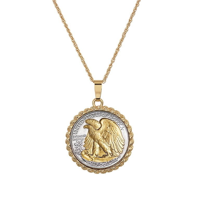 RAOING Half Dollar ID Pendant 【Eagle】 American Coin Treasures Coin Pendant Necklace Walking Liberty Half