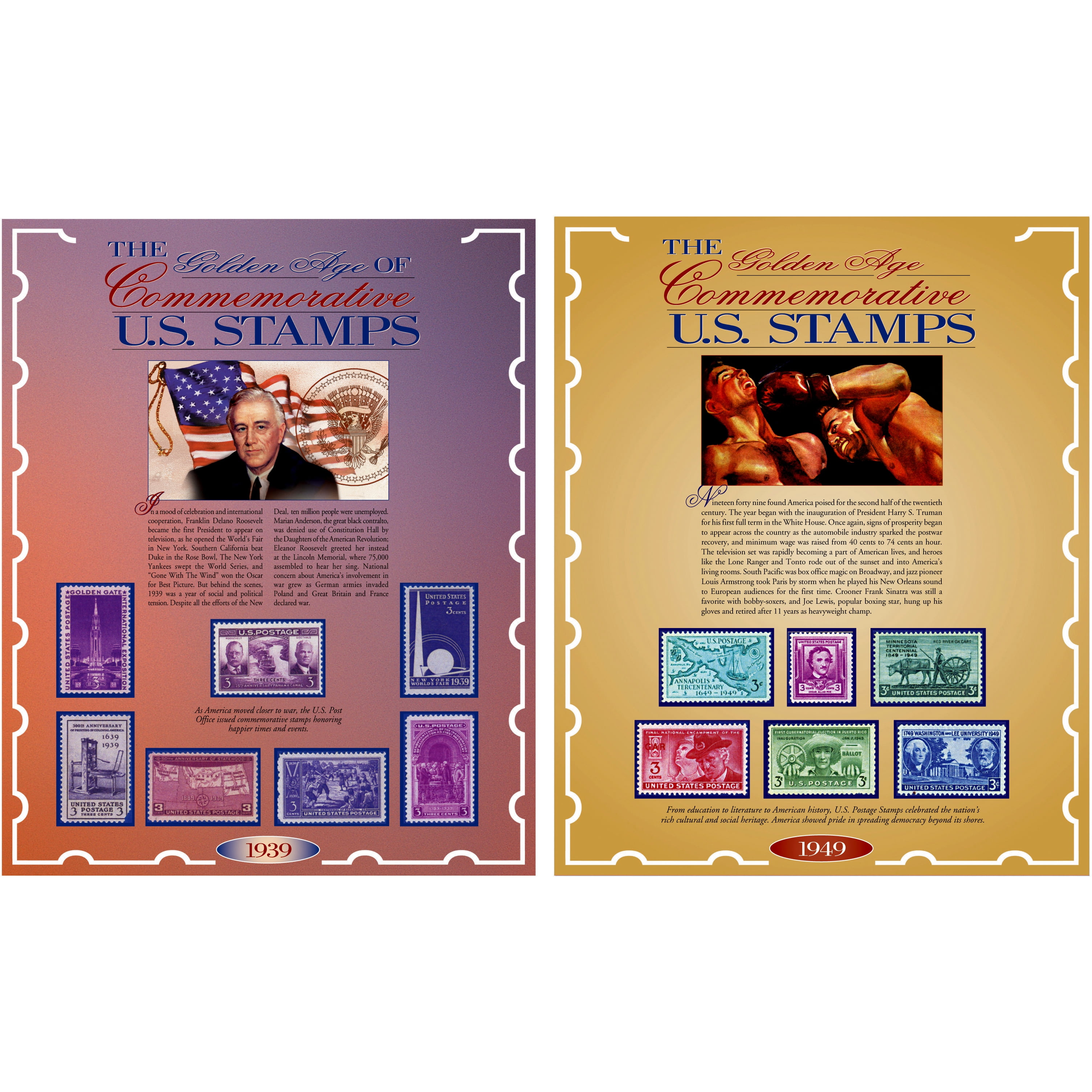 Golden Age Commemorative U.S. Stamps Collection from 1939 and 1949