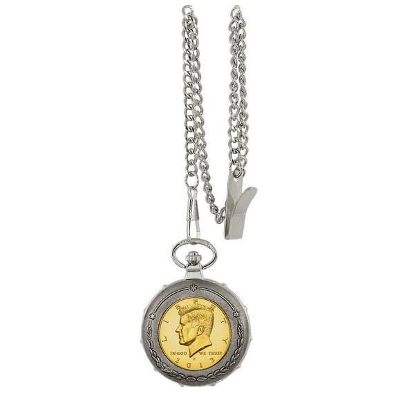 American Coin Treasures Gold-Layered JFK Half Dollar Men's Pocket Watch
