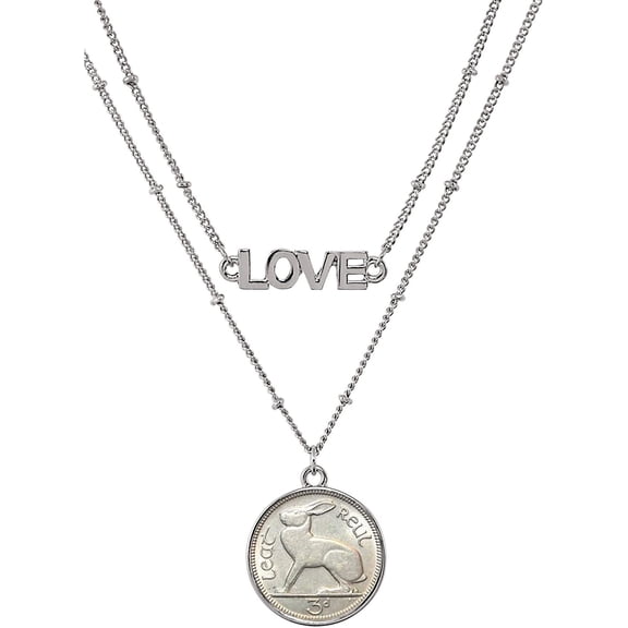American Coin Treasures Irish Three Pence Rabbit Coin Double Strand Love Necklace