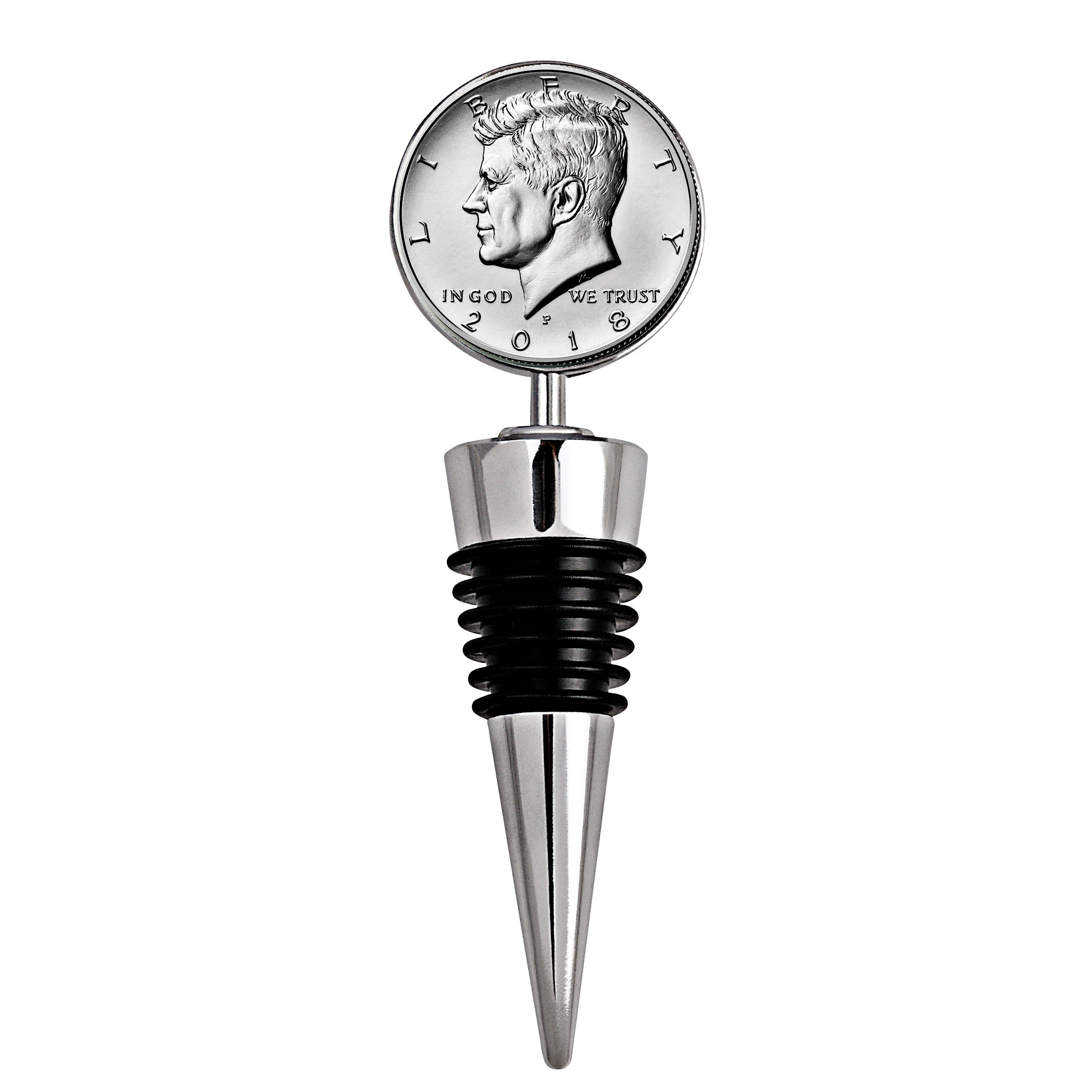Silver JFK Half Dollar Coin Wine Bottle Stopper