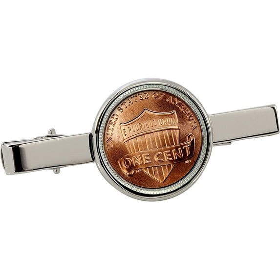 American Coin Treasures Lincoln Union Shield Penny Silvertone Coin Tie Clip