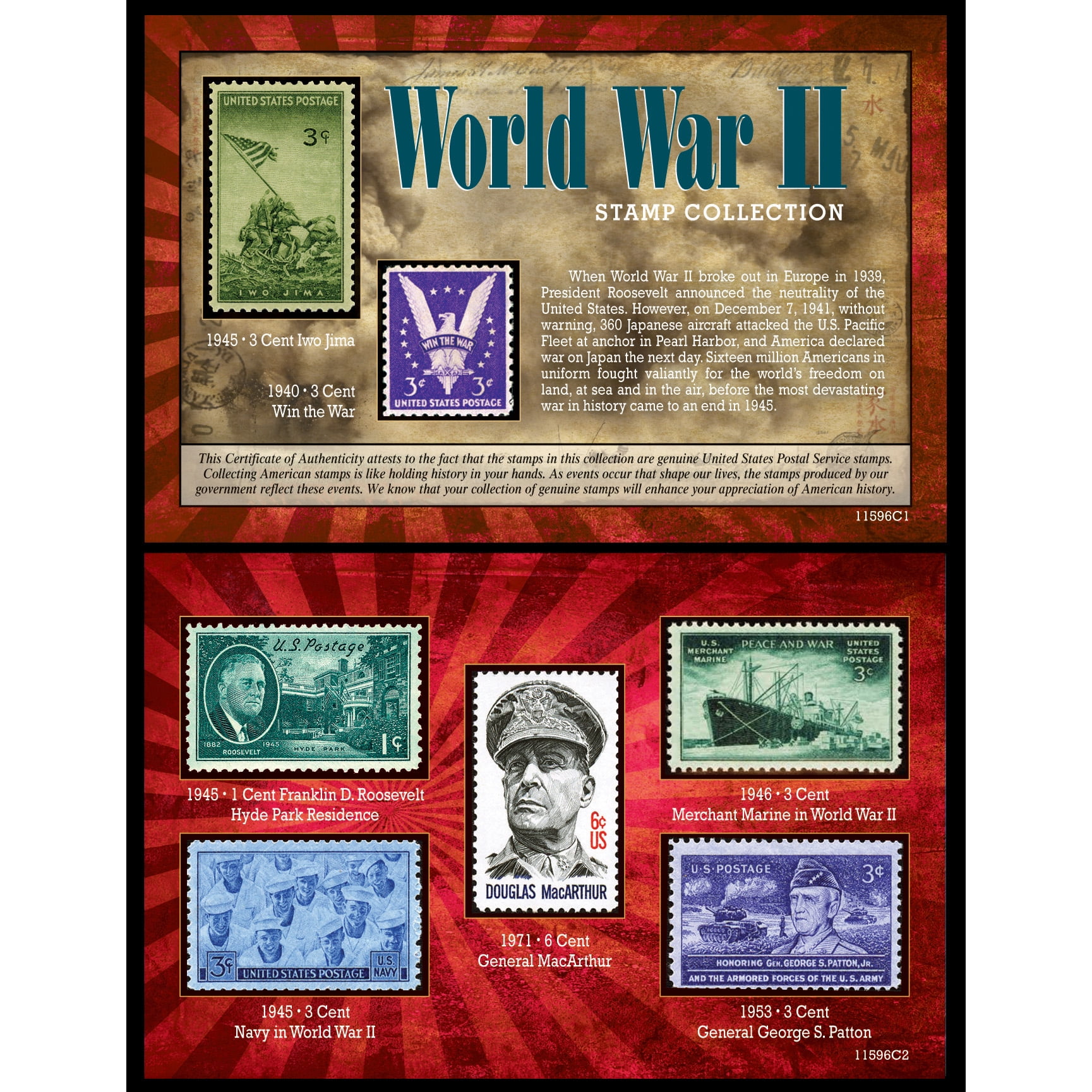 World War II Commemorative Stamp Collection in Black Vinyl Portfolio