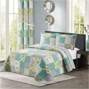 All American Collection New 3pc Printed Modern Geometric Bedspread Coverlet Quilt Set Matching Curtains Available (Full/Queen Size, Blue/Green & Yellow)