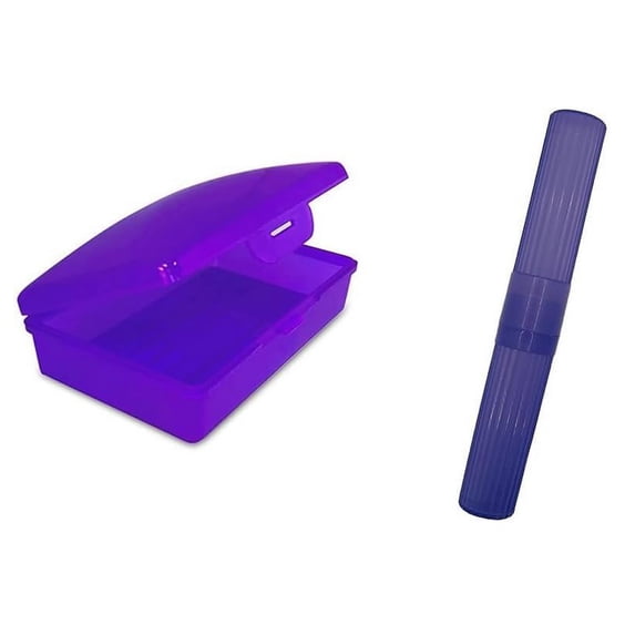 American Comb Purple Toothbrush Covers & Soap Box Set - Matching Colors - Tooth Brush Cover Cap, Soap Dish Travel, Soap Dish Holder Travel - Plastic Portable Set with Cover