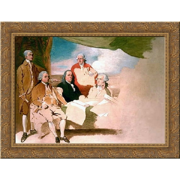 American Commissioners of the Preliminary Peace Agreement with Great Britain 24x18 Gold Ornate Wood Framed Canvas Art by Benjamin West
