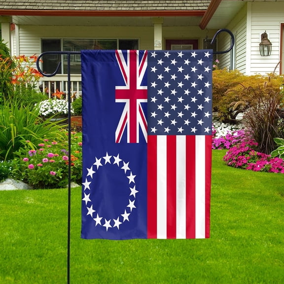 American Cook Islands Flag Cook Islander Friendship U.S.A Memorial Day Patriotic For Garden Flag, Double-Sided Decorative Outdoor Flag, Polyester Yard Flag 12 x 18 in