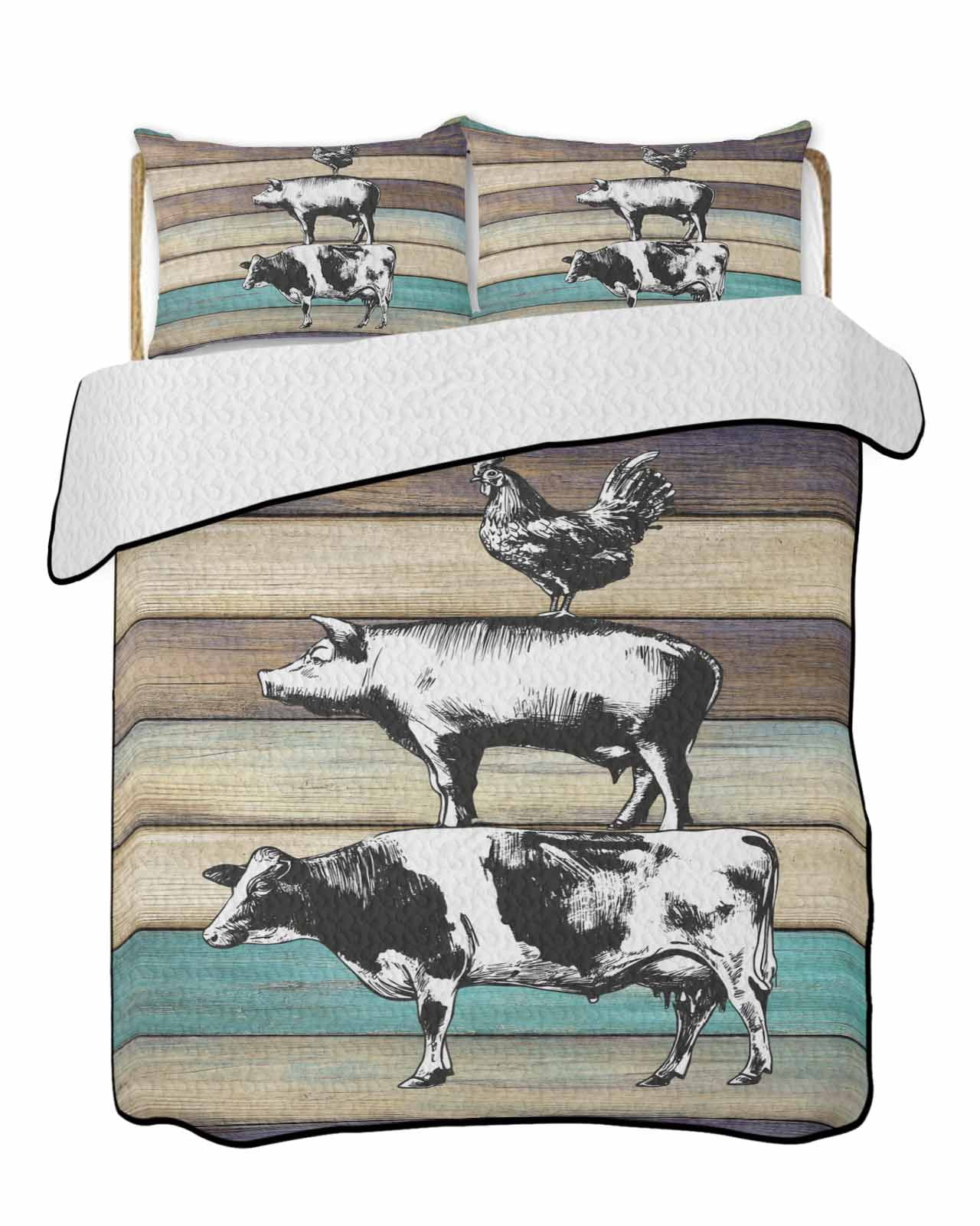 American Country 3 Pieces Quilt Set, 1 Quilt with 2 Shams, Farm Animal ...