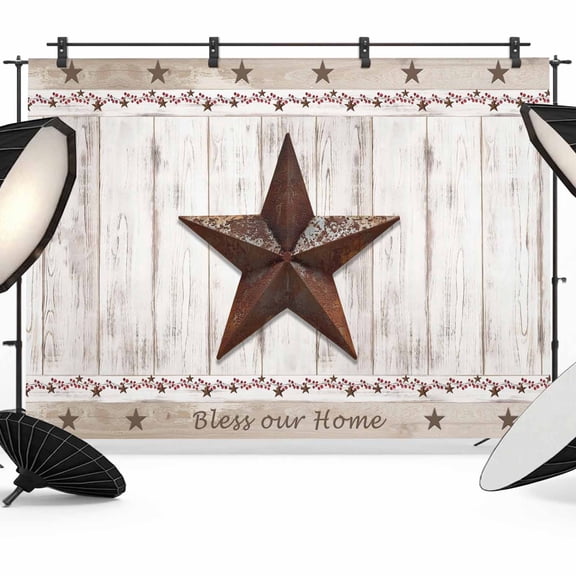 American Country Backdrop for Photoshoot,Photography Photo Studio Background Wall Backdrop,Farmhouse Barn Star Brown Berry Back Drop Banner Panel for Portraits Wedding Live Streaming Decor 7x5Ft