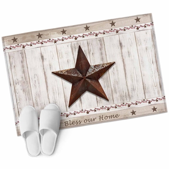 American Country Large Area Rugs for Bedroom Living Room, Soft Non Slip Carpet Bedside Rug, Farmhouse Barn Star Brown Berry Rectangular Floor Cover Kitchen Accent Rug 2'x3' for Dining Room/Office
