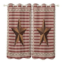 American Country Star Retro Red Checked Plaid 2 Panels Blackout Curtains for Bedroom Living Room Drapes Kitchen Room Window Curtain Grommet