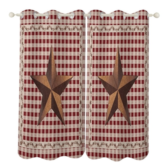 American Country Star Retro Red Checked Plaid 2 Panels Blackout Curtains for Bedroom Living Room Drapes Kitchen Room Window Curtain Grommet