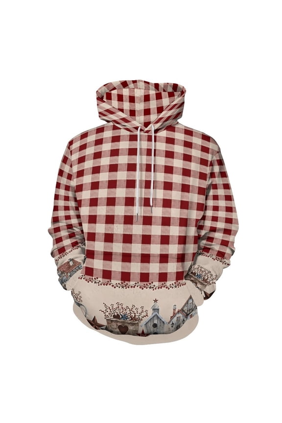 American Country Star Retro Red Checked Plaid 3D Print Hoodie Men Women Autumn Thin Pullover Sweatshirt Vintage Streetwear Tops