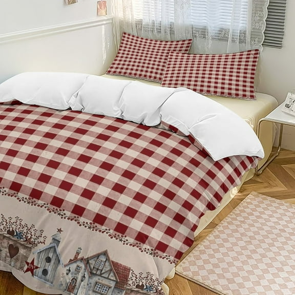 American Country Star Retro Red Checked Plaid Quilt Cover Set Home Textiles Duvet Cover Set Pillowcases Soft Comfortable Bedding Set