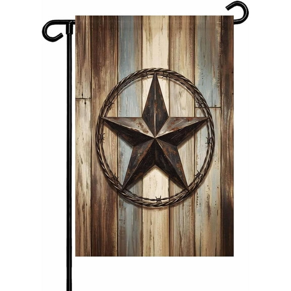 American Country Star Shabby Garden Flags 12x18 Inch Double Sided Welcome Yard Flags for Outdoor Decor Farmhouse Vintage Wood Plank Yard Outside Seasonal Decoration