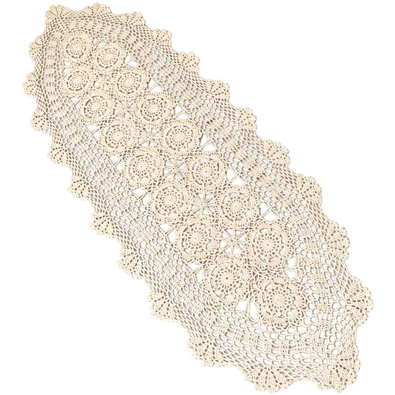 American Country Style Handmade Crochet Table Runner, Beige Pure Cotton Lace Hollow Knit, Vintage Decorative Tablecloth for Dining Coffee Table, TV Cabinet, Dresser, 15.7 x 23.6 in / 40 x 60 cm