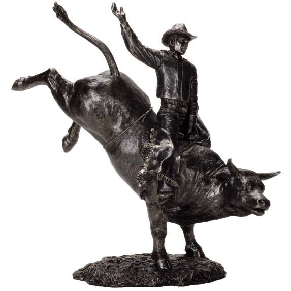 American Cowboy on Bull Resin Figurine-Bronze Finish