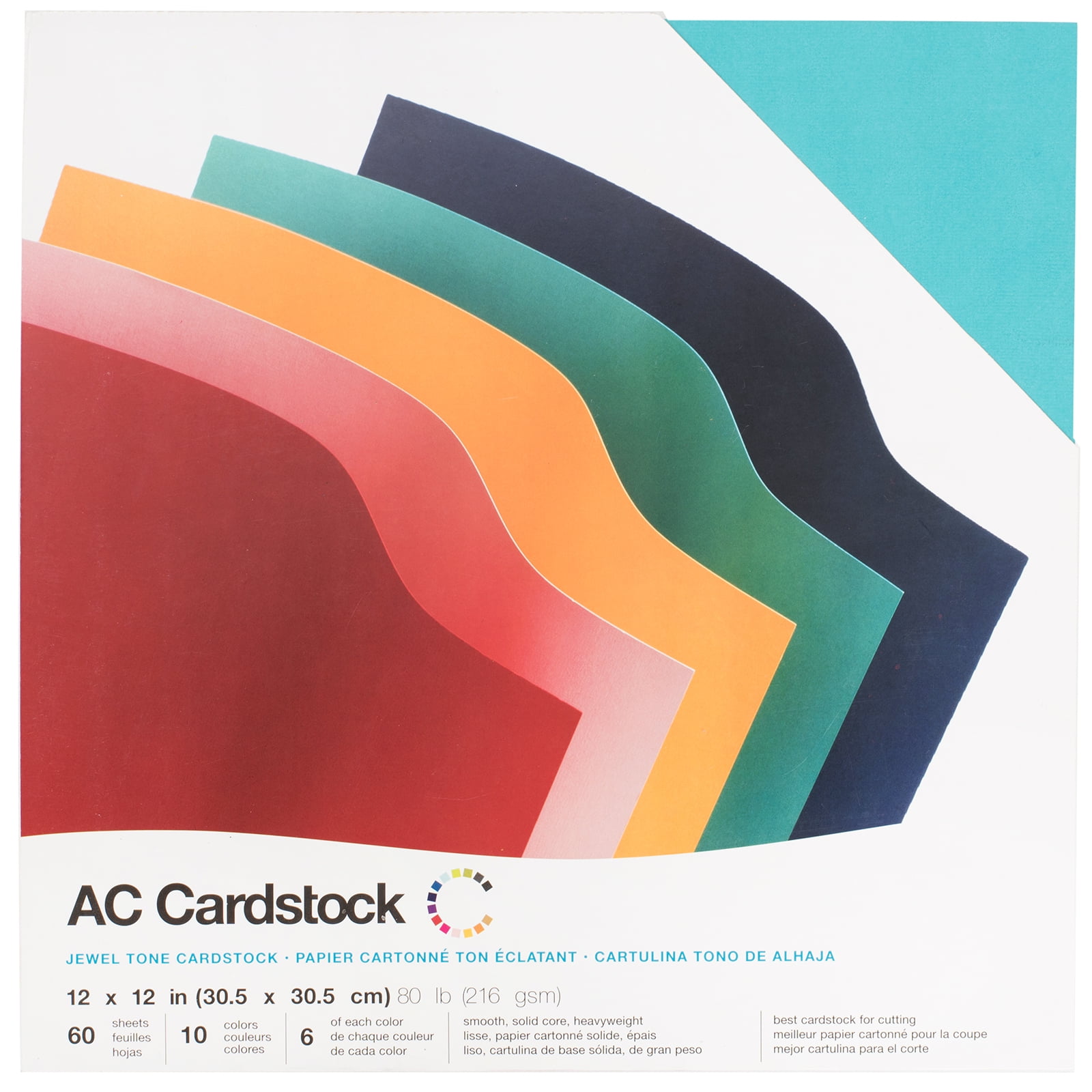 American Crafts 12" x 12" Smooth Cardstock Jewel Tones Pack - Archival Quality, 60 Sheets