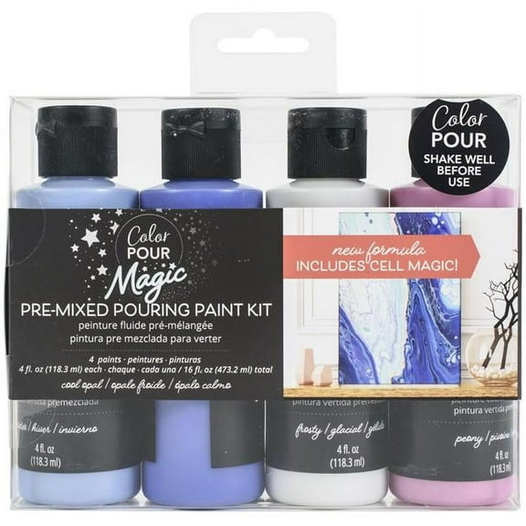 American Crafts 357095 Color Pour Magic Pre-Mixed Paint Kit, Cool Opal - Pack of 4