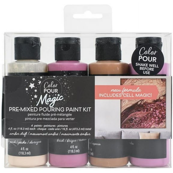 American Crafts 359817 Color Pour Magic Pre-Mixed Paint Kit, Amber Drift - Pack of 4