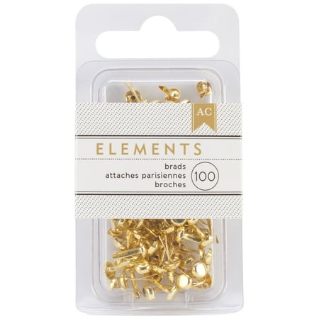 American Crafts 366333 Elements Mini Brads .125" 100/Pkg - Gold