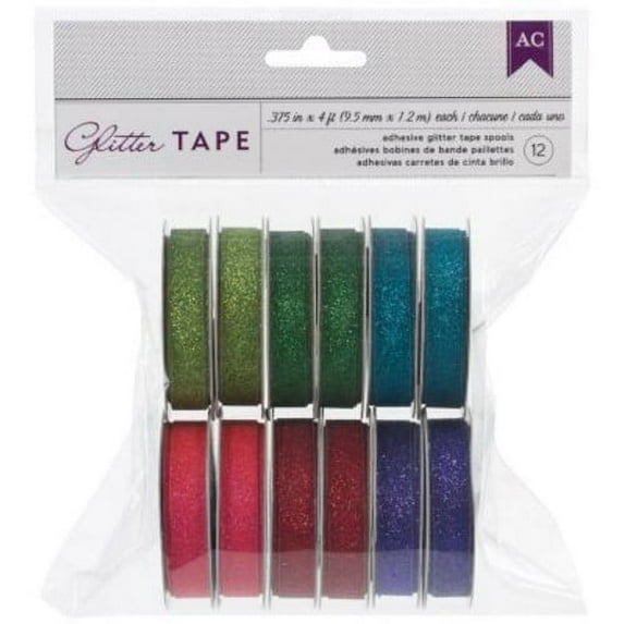 American Crafts™ 375" x 4' Glitter Tape, Green, 12/Pack
