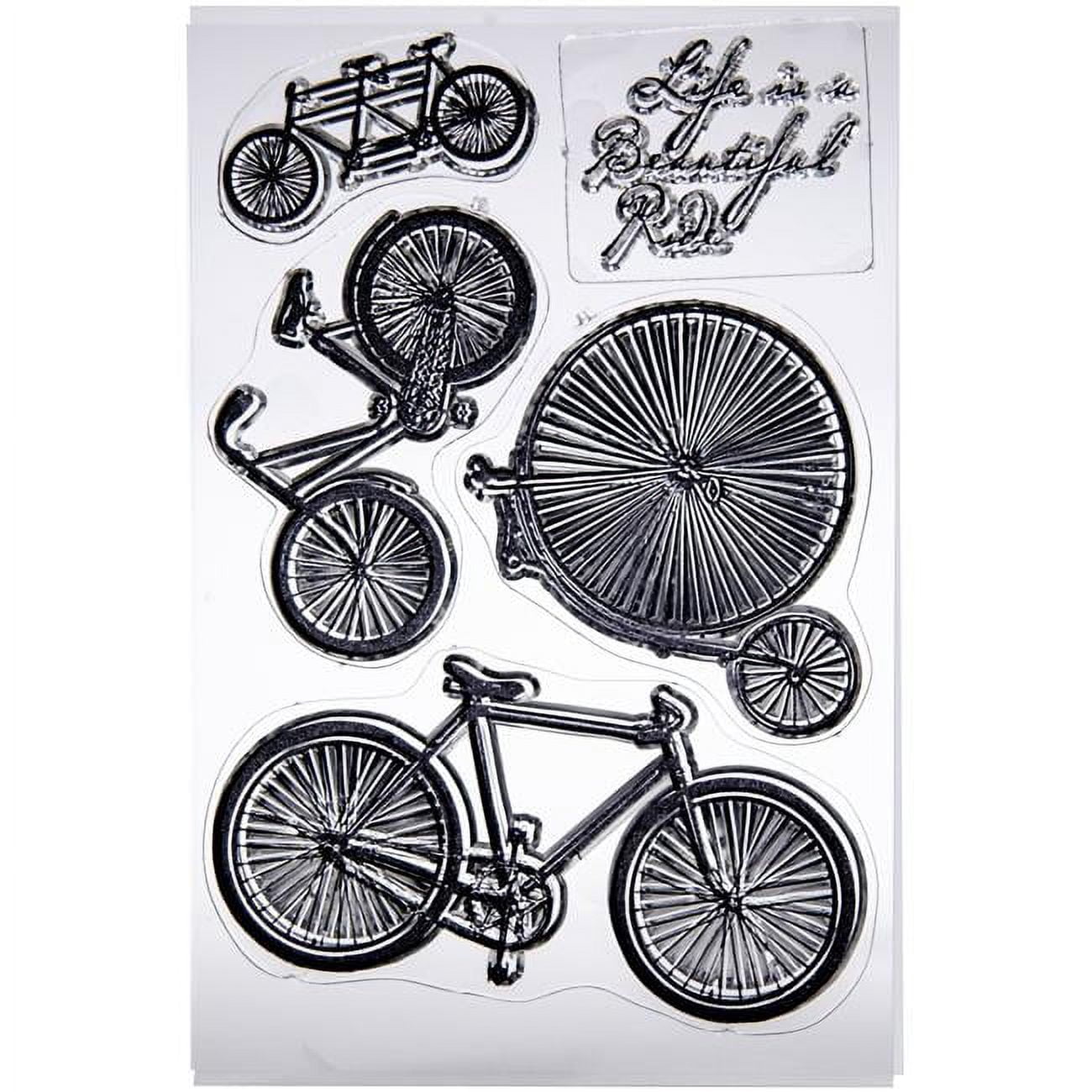 Bo Bunny Bicycles Stamp Set – 5 Multicolor Craft Stamps For Scrapbooking & DIY Projects