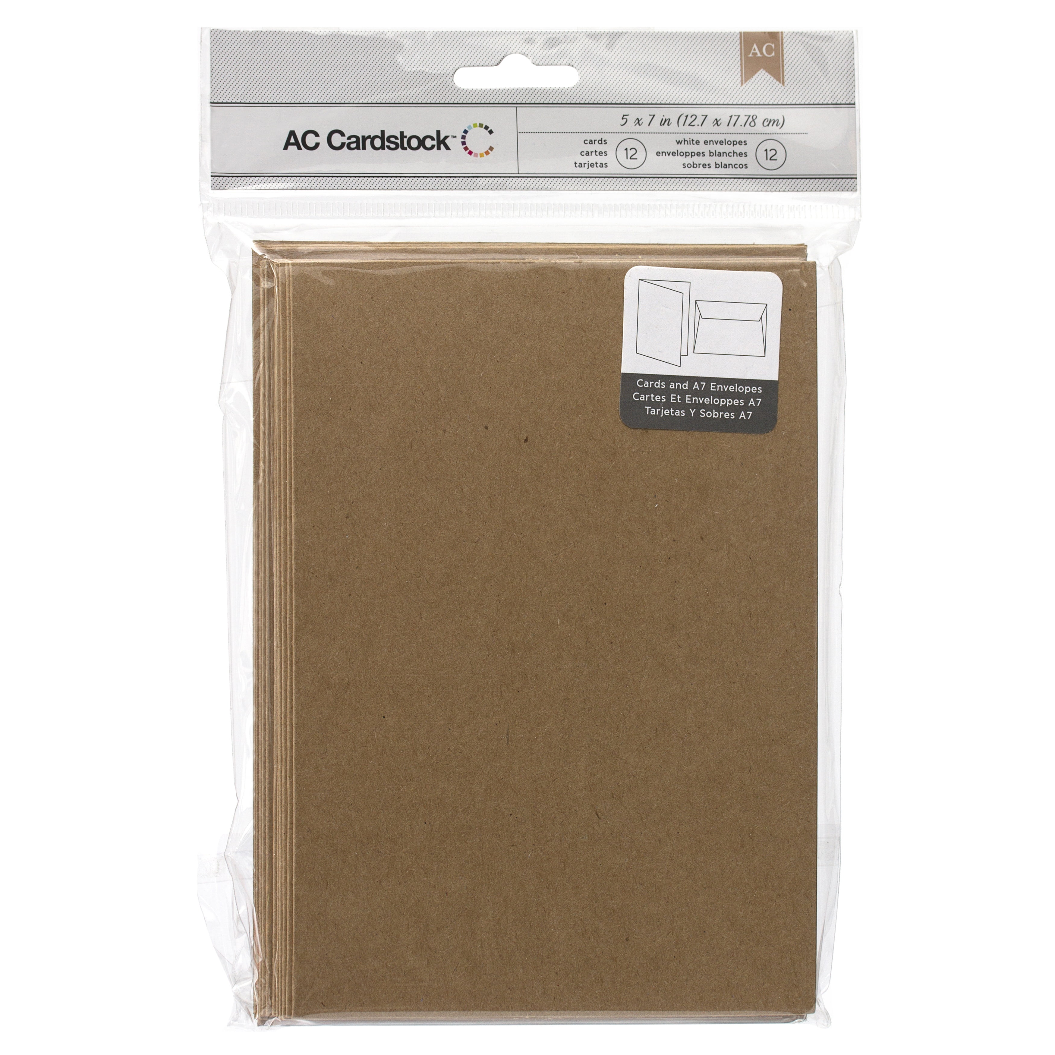 American Crafts A7 Cards W/Envelopes (5.25"X7.25") 12/Pkg-Kraft